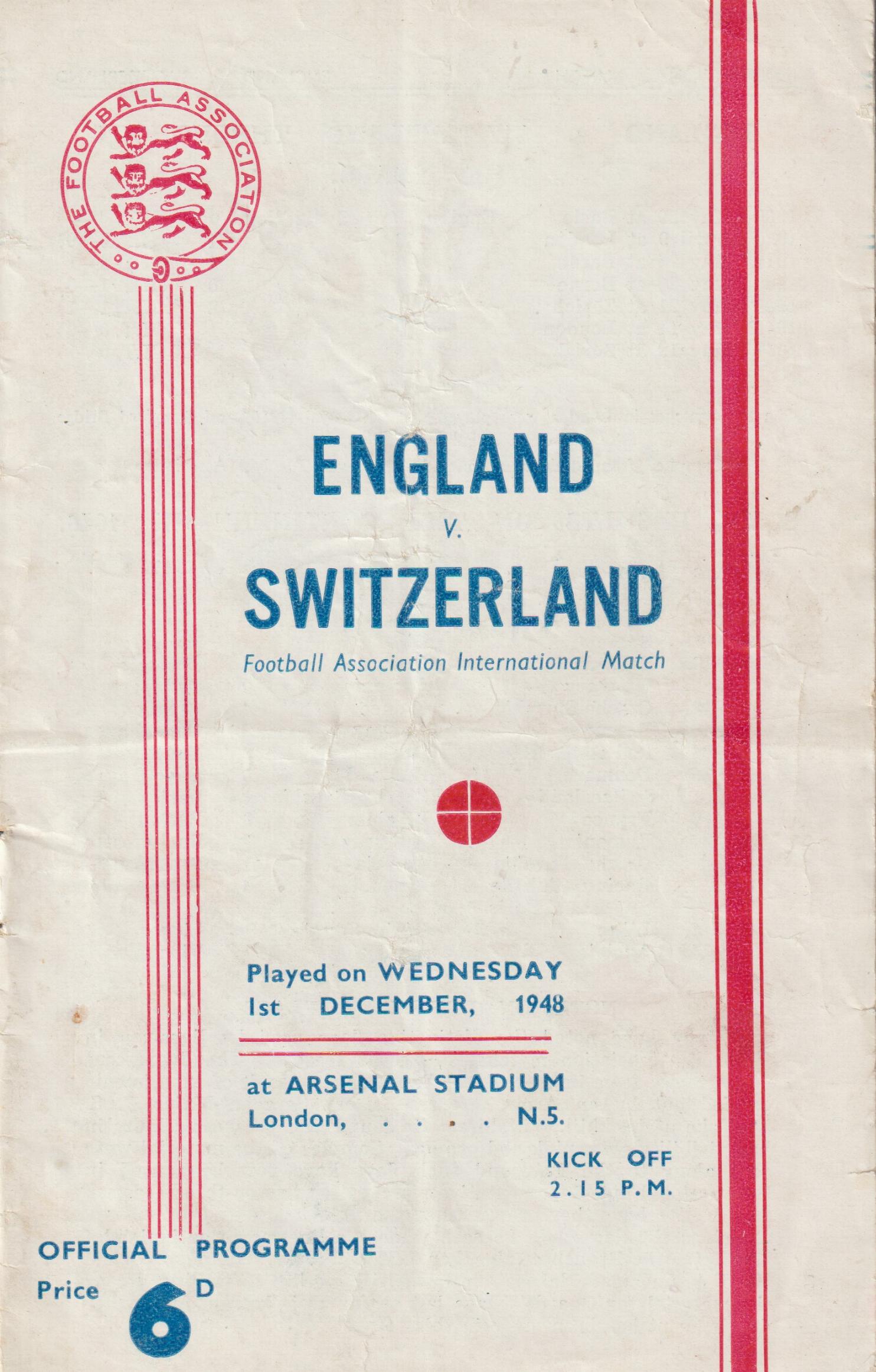 1948 - ENGLAND v SWITZERLAND